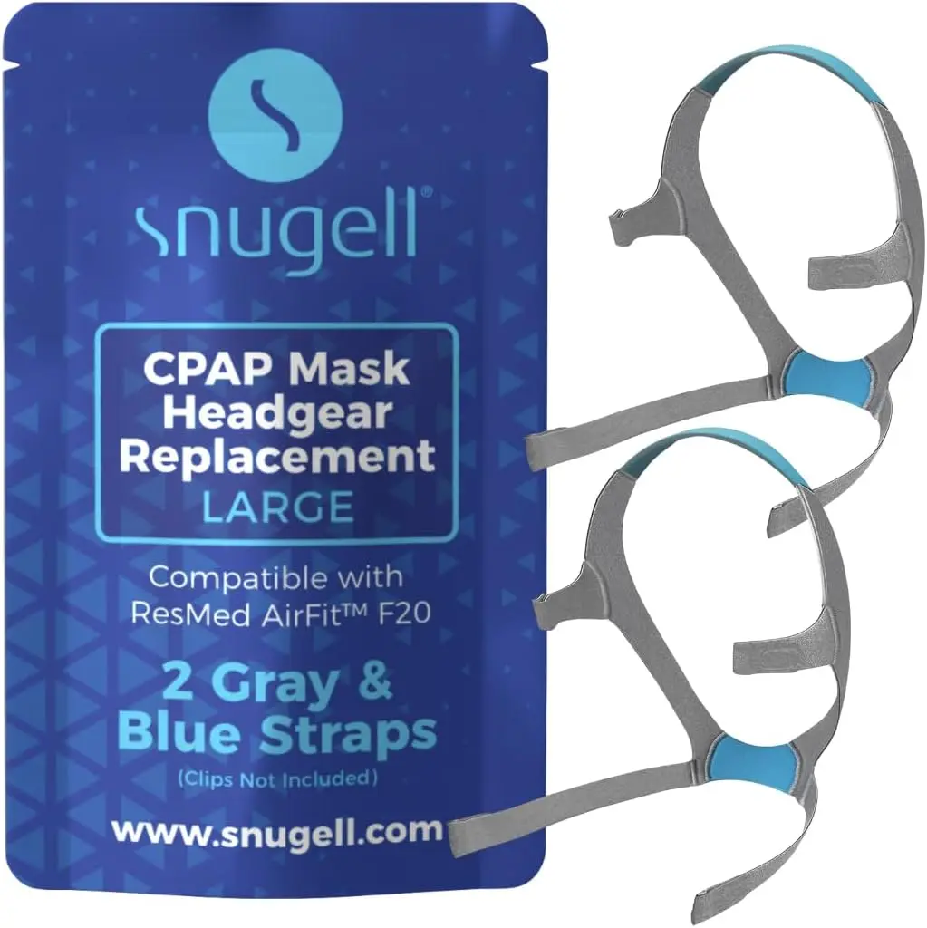 Snugell CPAP Mask Headgear Replacement Straps for ResMed AirFit F20 - 2 Pack Gray & Blue - Standard & Large Size - Premium Elastic Nylon for Comfortable Sleep