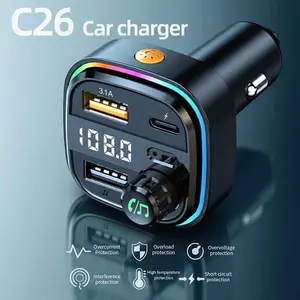 Car Charger with Dual USB and Type-C, Bluetooth-compatible Phone Connection, Fast Charging 3.1a, Play Music, Model C26, Abs Material, Cell Phone Charger, Automotive Charger