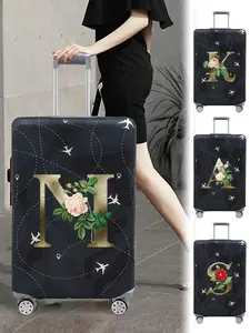 Letter & Floral Pattern Luggage Cover, Stretch Luggage Protector, Baggage Dust Case Cover for 18-32 Inch Suitcase, Travel Organizer
