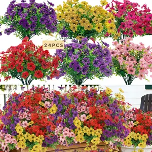 Senjie 12/24Pcs Artificial Daisies Flowers UV Protected Fake Wildflowers for Hanging Baskets & Patio Vibrant Multi-Color Wildflowers for Outdoor Window Box, Porch & Garden Decor