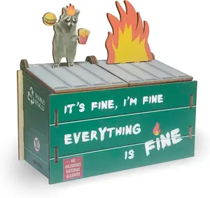 Desk Dumpster Pencil Holder - 2 compartments for office supplies - Funny Desk Office Accessories - Great Gift for Coworkers - White Elephant Gift, Everything is Fine