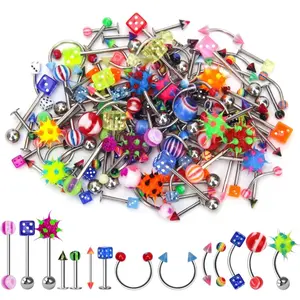 110PCS Body Jewelry Piercing Set for Eyebrow, Navel, Belly, Tongue, and Lip new nosering