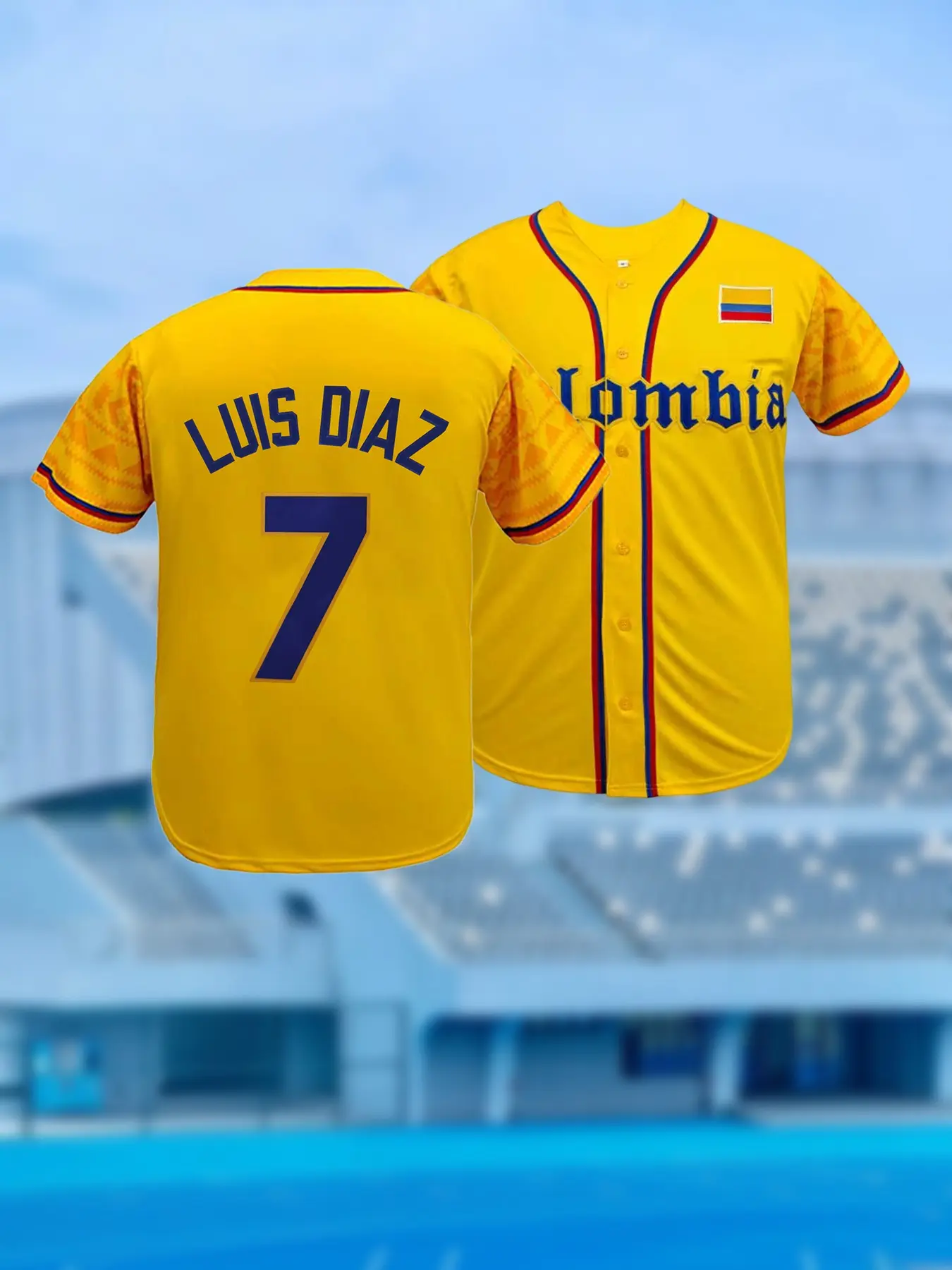 Colombia 7 Baseball Jersey Embroidered, Loose Fit Breathable Stitched Sport Shirt, Men Women Casual Streetwear All Season Athletic Top, Sporty Jersey, Embroidery Sportswear, Sports Top