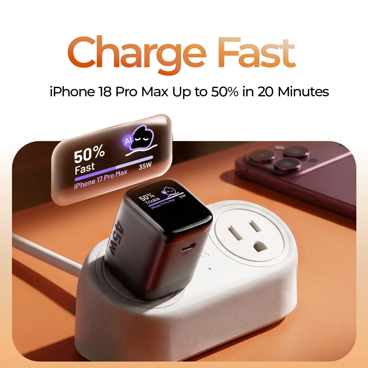 LISEN Neo Charger: smartphone 45W USB-C fast charger featuring intelligent device recognition. Compact in size, it is equipped with 180° foldable prongs and is compatible with the iPhone 17/16/15 series, MacBook, and Apple Watch #SummerVibes