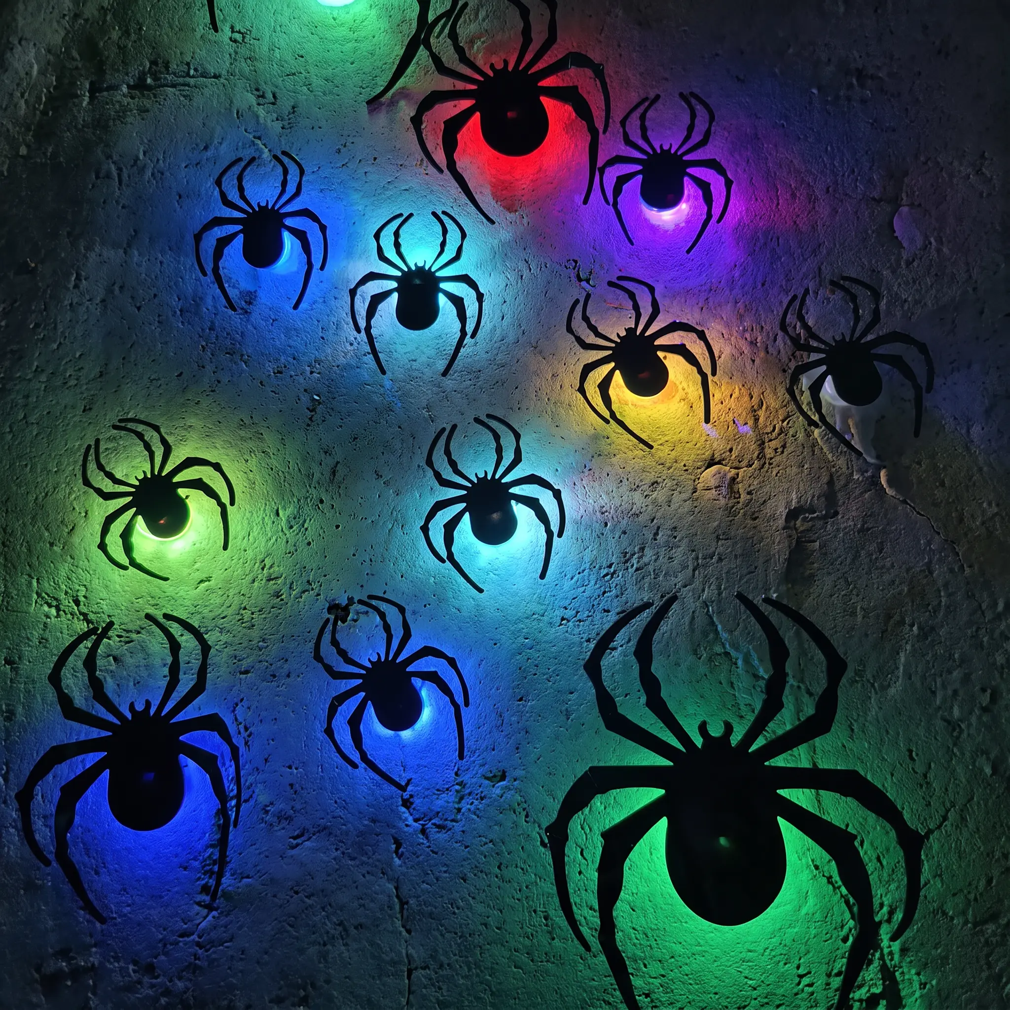 【SummerWins】Halloween Spider String Lights 9/18/27PCS Set, Colorful LED Spiders & Web Lights for Indoor Outdoor Party Decor