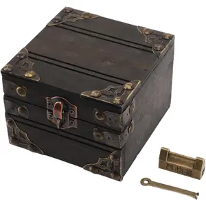 Wooden Treasure Chest Box, Vintage Keepsake & Decorative Jewelry Storage Box, Large Jewelry & Trinket Holder Organizer with Lock and Key for Home Decoration