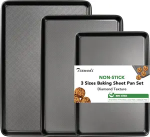 Tiawudi Baking Sheet Pan Set, 0.8mm Thick Heavy Duty Cookie Sheet with Diamond Texture Pattern, Nonstick Baking Tray for Oven, Carbon Steel Half, Jerry Roll Pan, Set of 3
