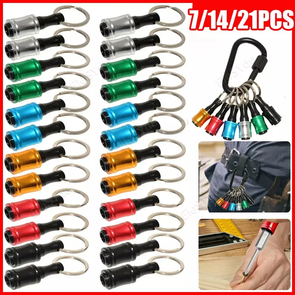 1/4 inch Hex Shank Bit Holder, 6pcs Quick Release Drill Bit Holder Keychain for Impact Driver, Portable Screwdriver Bits Holder, High Quality Hardware