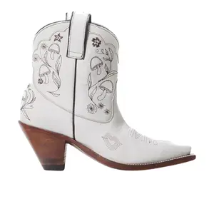 Besita Boots Womens Mystical Embroidered Snip Toe Pull On Bootie Casual Boots Ankle Mid Heel 2-3" - White