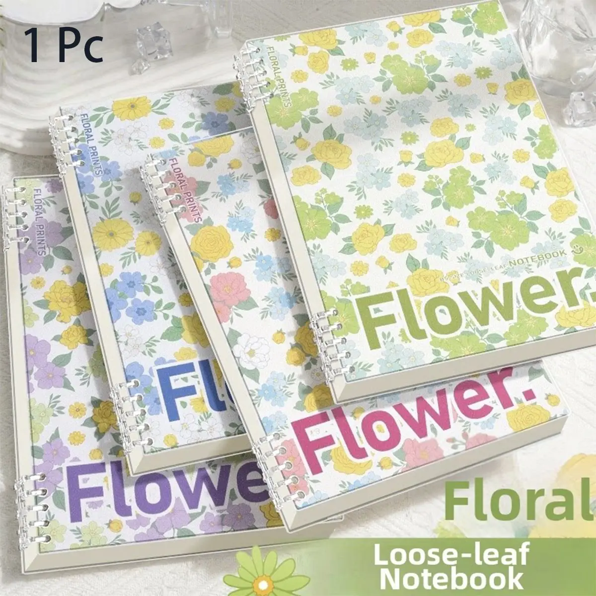Floral Loose Leaf Notebook, Spiral Coil Notebook, Notebook For School, 60 Sheets Refillable Spiral Binder 360 Foldable Writing Notepad Thick Paper A5 B5 School Office Stationery Supplies