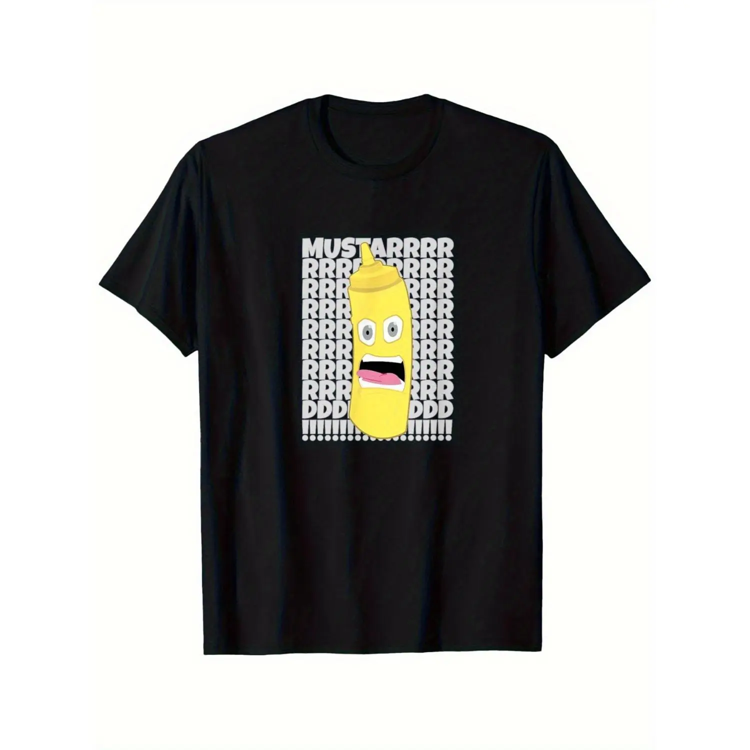 Men's Mustard Yellow Graphic T-Shirt - Bold "Mustard" Text with Cartoon Design, Moisture-wicking and Breathable Fabric, Suitable for Casual Outdoor Activities and Family Gatherings, All-season Comfortable Short-sleeve Style