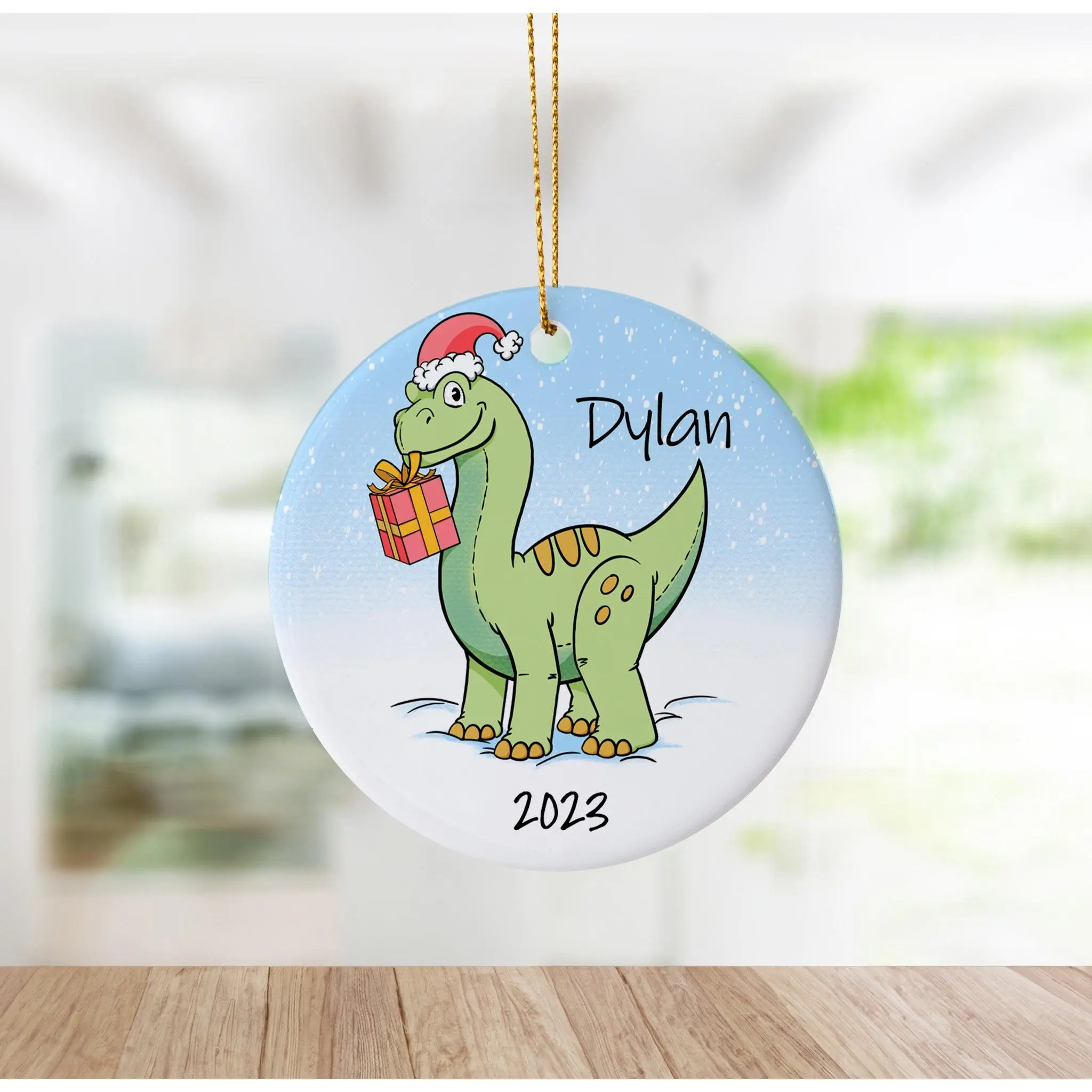 Personalized Dinosaur Themed Holiday Ornament For Kids