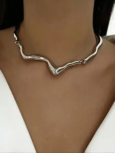 Liquid Lava Necklace Geometric Twisted Design, Unique Metal Irregular Wave Pattern, Fashionable Statement Jewelry, Irregular Wavy Necklace