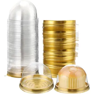 50 Pcs Clear Plastic Mini Cupcake Container, Mini Cupcake Box Muffin Dome Single Container Box for Wedding Birthday Cheese Pastry Dessert Cake (Gold)