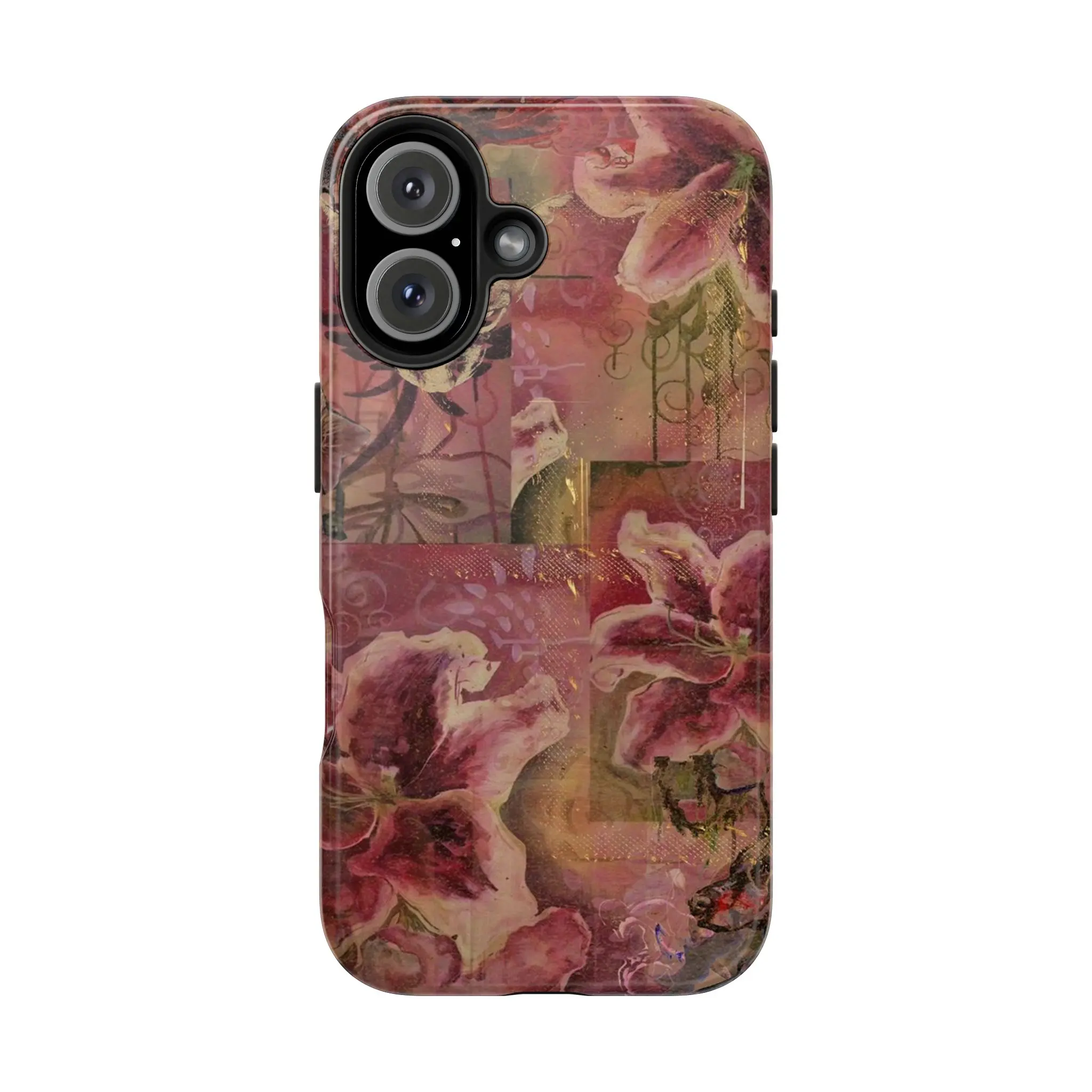 Vintage Floral Phone Case – Pink Lily Collage Aesthetic Phone Cover for iPhone 16 15 14 13 12 11 Pro Max X XR XS & Samsung S25 S24 S23 S22 S21 |         Retro Garden Art, Elegant Abstract Flower Durable Protection Smartphone Casi Compatible with Samsung G