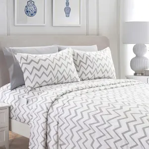 Mocassi Chevron Pattern Percale Bed Sheet Set, 1800 Thread Count Hotel Premier Vibrant Fade-Resistant