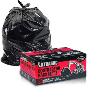 Heavy duty contractor bags value 50 packw ties 42 gallon x 47 3 mil thick large black industrial garbage trashbags for construction and commercial use
