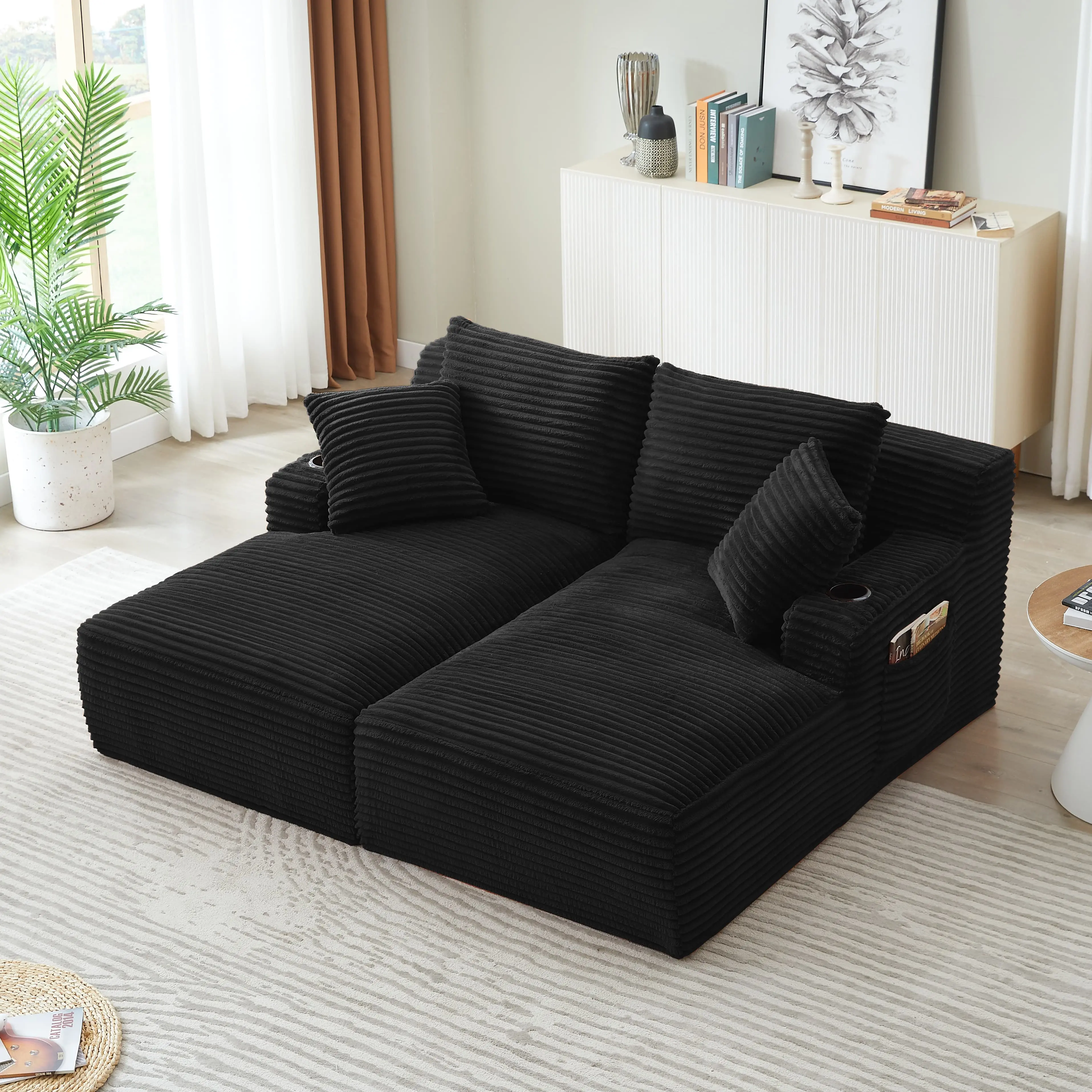 Luxury Cloud Sectional Sofa - Modular Double Chaise Lounge with Cup Holders, Fluffy Convertible Sleeper Loveseat, Upholstered Soft Couch for Living Room, Couch for Bedroom, Plush Deep Seat, No Assembly Required, Space-Saving Modern Furniture