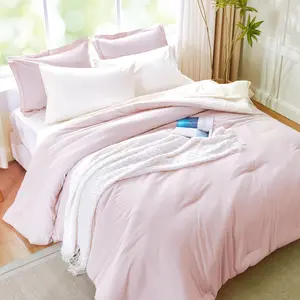 Bedding Set for Girls, Pink and White Reversible Comforter, 5- Soft Bed in a Bag with Comforter, Sheets, Pillowcase & Sham, All Seasons Boho  XL Bed Set