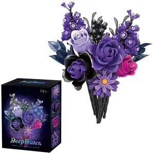 822pcs Flowers Bouquet Building block Set, Artificial amazing Purple Roses Botanical Collection for Adults Women, Gothic Home Decor - Christmas Birthday Valentines Day Diy Gift  Decorative toys Home Decoration