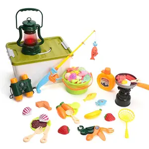 Pretend Play Fishing Picnic Toy Set, 1 Set Simulation Cooking Toy with Storage Box, Indoor & Outdoor Game Picnic Fishing Toy
