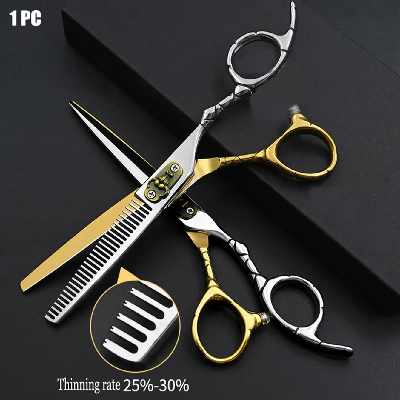 1PC bull Screw Barber Cutting and Thinning Scissors 6-inch Japanese 440C Steel Hair Scissors Bull's Head Flat Hairdressing Hair scissors Professional Japan 440c Steel Straight scissors Teeth scissors Haircut Thinning Barber Cut Shears Stainless Steel