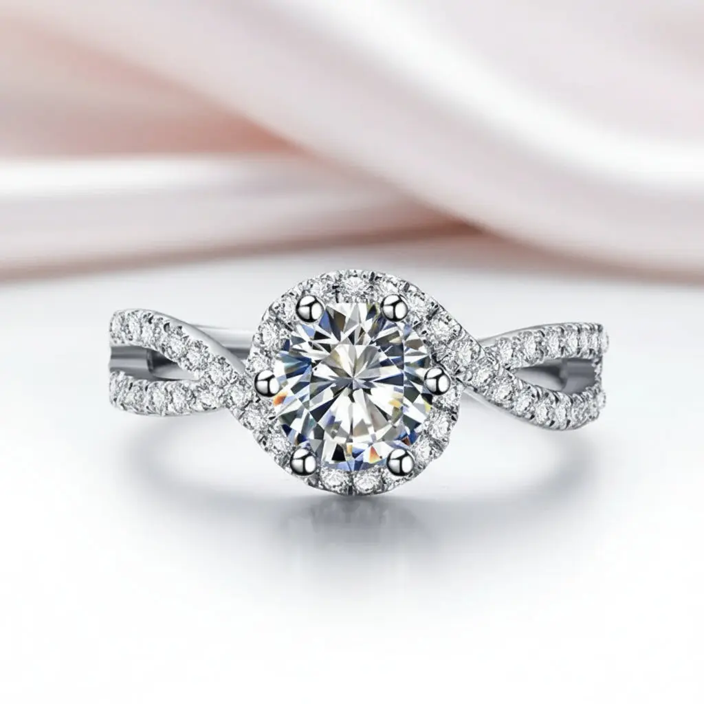1.0 Ct 18k White Gold Micro Paved Diamond Option Engagement Ring