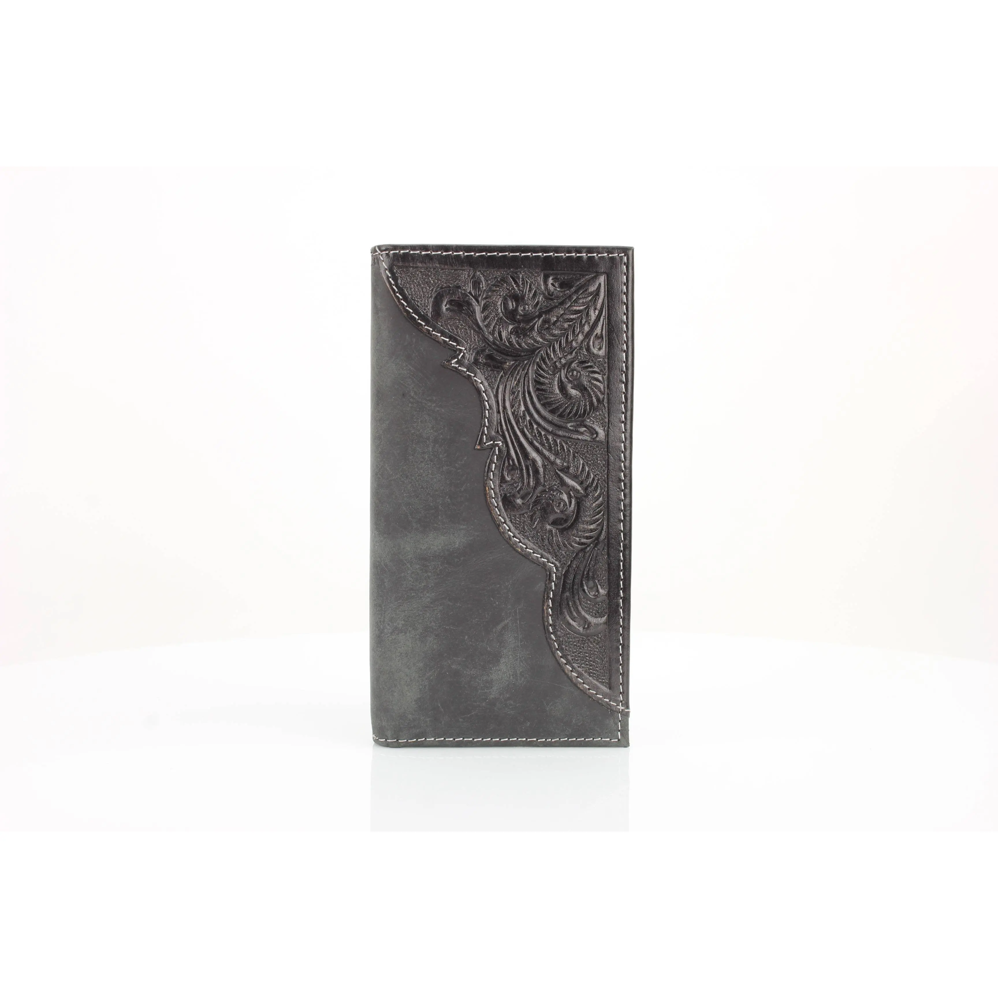 American Bison Oil Pull Up Tooled Leather Accent Rodeo Wallet Black