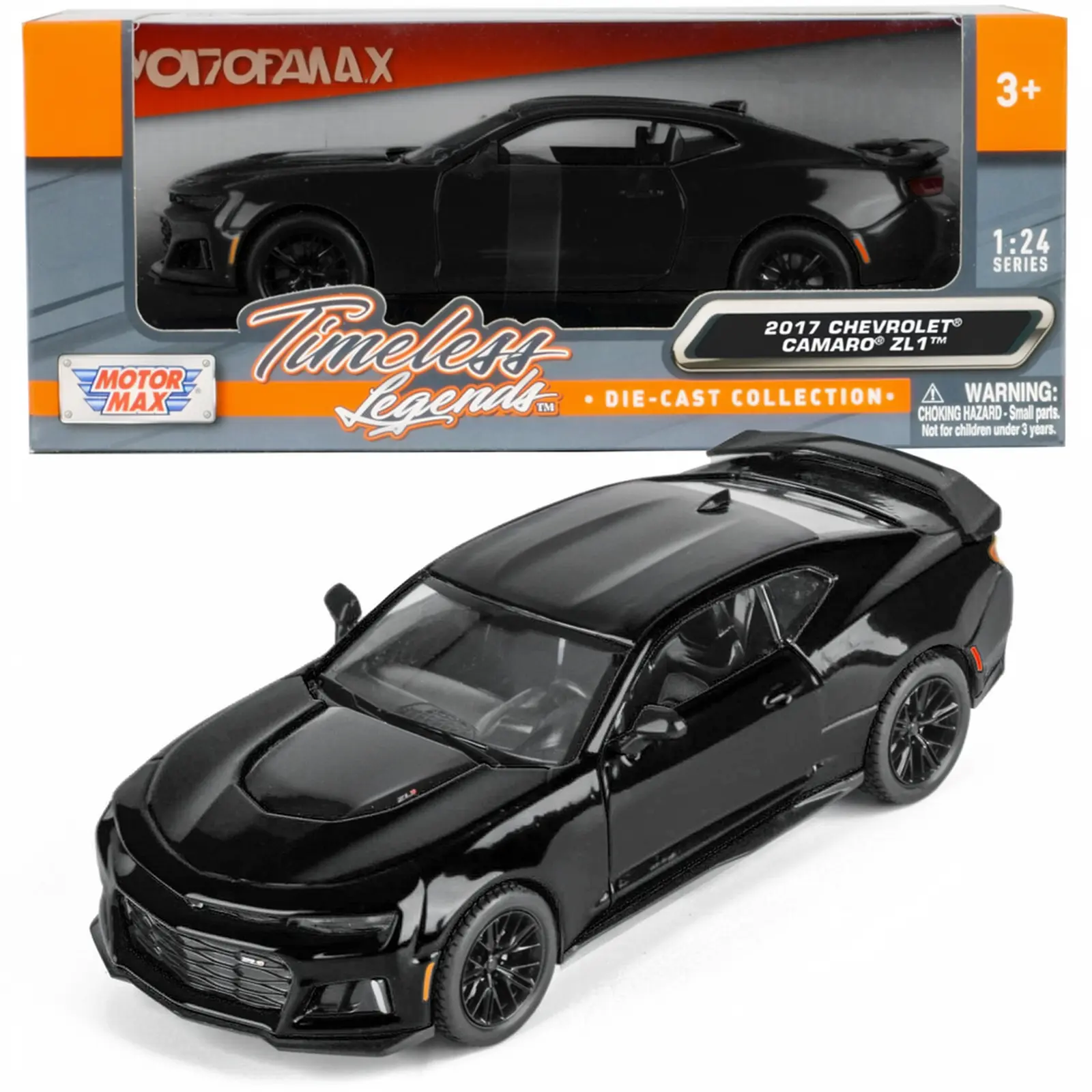 Motormax 2017 Chevy Camaro ZL1 Black Metallic 1:24 Scale Diecast Model Car