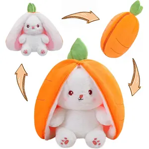 Reversible Carrot Bunny Stuffed Animal, Carrot Rabbit Ears Zip Plush Stuffed, Fruit Bunny Plush, Fluffy Rabbit Plushies Funny Hide Seek Bunny Toy for Girls Gifts Girlfriend