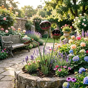 Cloud-Piercing Arrow 3D Creative Painted Venus Flytrap Garden Stake Decor Wrought Iron Artificial Weird Plant for Indoor & Outdoor Yard Art Patio Lawn Holiday Decoration 25B0532