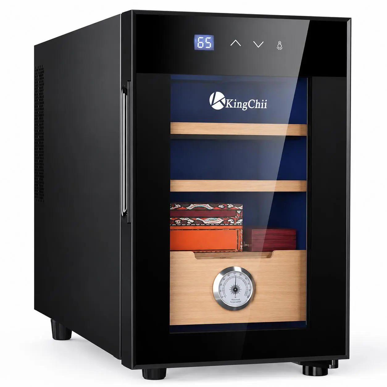 KingChii 16-48L electric storage cabinet, featuring temperature control, Spanish cedar wood frame, humidity display, is a high-end household storage artifact, making it an excellent gift for men