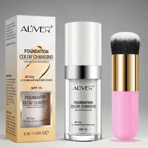 Aliver Color Changing Flawless Foundation 30ml+ Pink Makeup Brush, Light Texture, Long-lasting Makeup Effect, Mild Non-irritating, Moisturizing Cream, Cover Up, Moisture Liquid Foundation Moisturizer, Skin Tint for Fair Skin People