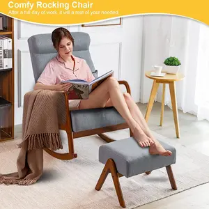 25.2-Inch Wide Gray Recliner Rocking Chair - Ergonomic Design with Ottoman for Living Room & Nursery Seating Reclining Comfy