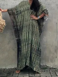 【Plus Size】 All Over Print Dress, Casual Boho V Neck Swimsuit Cover Up Dress, Swimsuit Coverup, for Beach Vacation Holiday, Women's Clothes for All Seasons