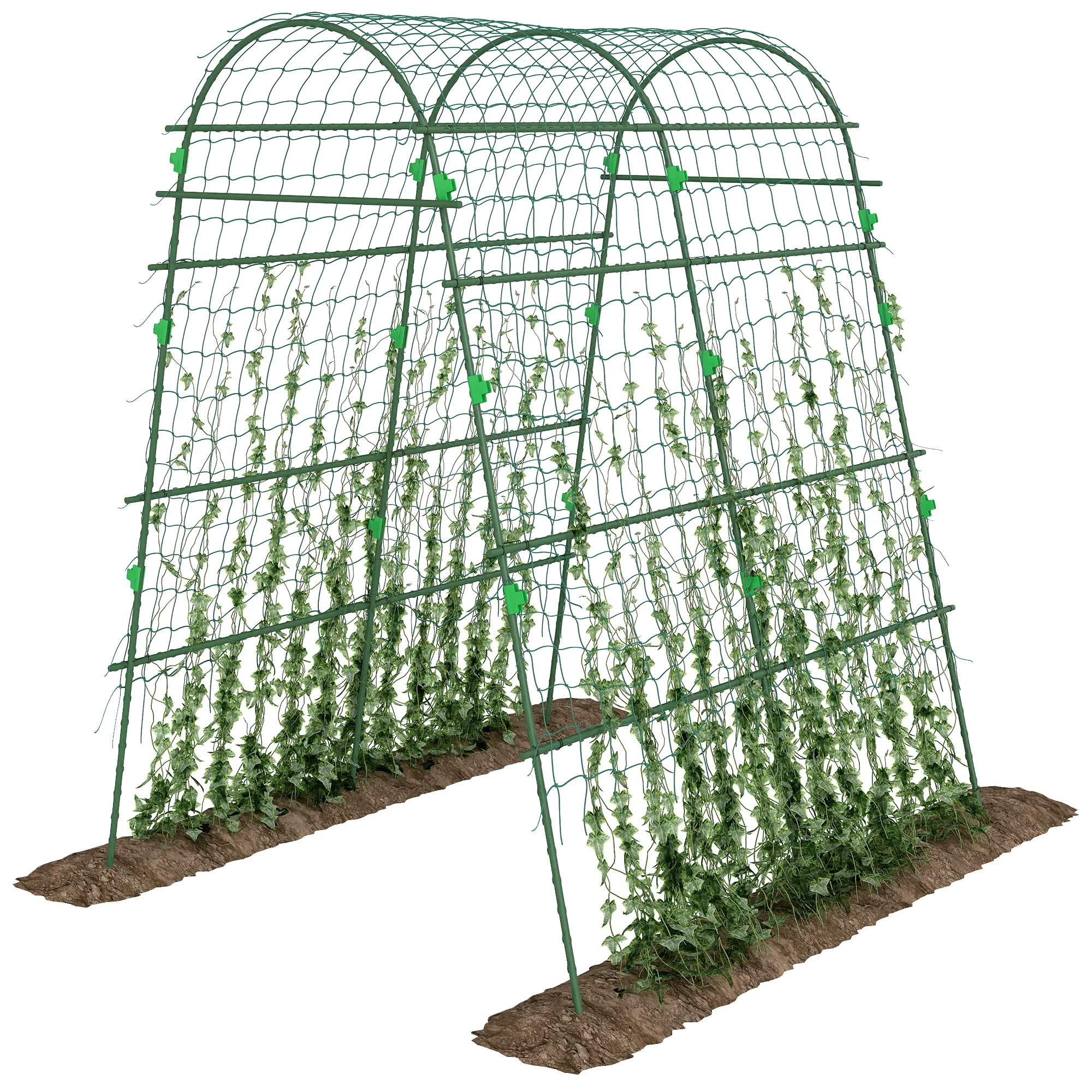 Outsunny A-Frame Garden Arch Grow Trellis, 6.8' Tall Vertical Plant Support, Plastic-Coated Steel Frame with Climbing Net, Weather-Resistant Easy-Assemble Outdoor Garden Supply for Peas, Vines (Customizable Layer Height), Garden Supplies