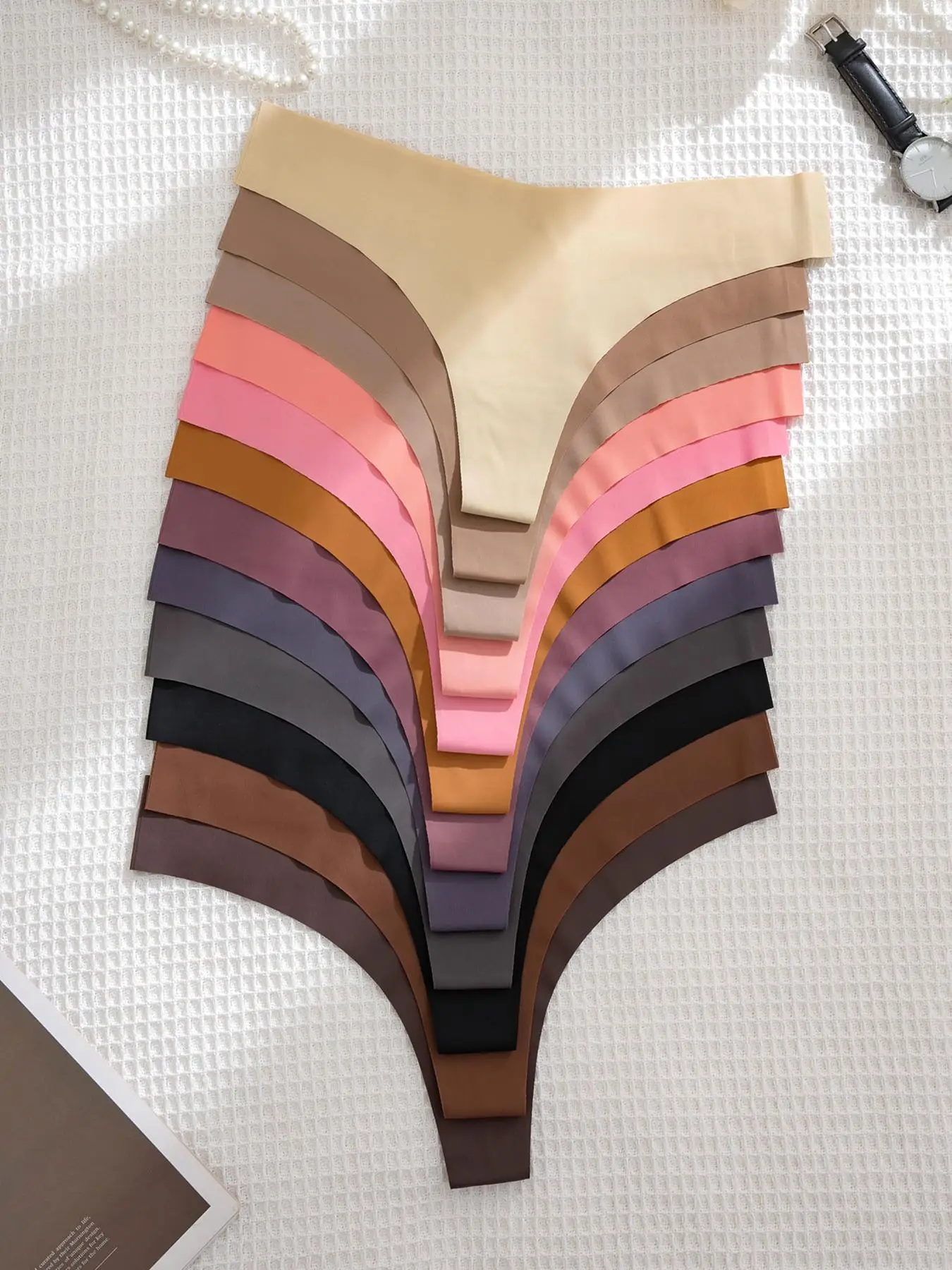 Women's 12pcs Solid Color Seamless Thong, Soft Comfy Breathable Drop Waist Panty for Daily Wear, Underwear for All Seasons