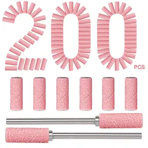 200pcs 180 Grit Small Sanding Bands for Nail Drill with 2pcs 3/32’’ Upgrade Mandrels Bits, Mini Sanding Bands for Manicure Nail Salon and Nail Enthusiasts Use, Pink