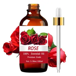 Rose Essential Oil 100ML/3.38oz, Pure Perfume Grade, Hair & Skin Care, Massage, Aromatherapy, Diffuser Humidifier, Natural Scent, Long-Lasting Moisturizing