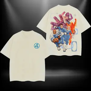 Fantastic 4 v2 MCU Comic Double Printed Oversize Lightweight Acid Washed Tee TV Series Graphic Top Cotton Streetwear T-Shirt boys merch Men's Regular Fit Floral Print Tee washed  streetwear