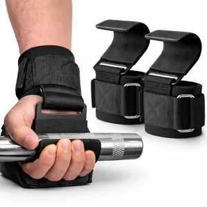 Heavy Duty Weight Lifting Hooks Neoprene Wrist Straps with Palm Guard