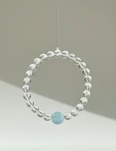 Aquamarine & Clear Quartz Natural Crystal Bracelet – Calmness & Clarity Energy Jewelry