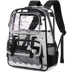 Clear Backpack for Girls,Transparent Backpack See Through Backpacks Stadium Event,Heavy Duty Clear Bookbag for School Black