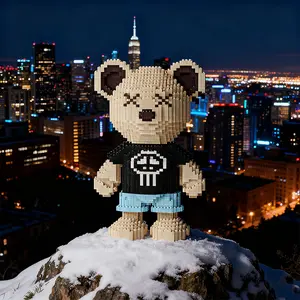 Cool Bear 3D Puzzle Building Block Ornament, Creative Decoration for Room, Birthday Halloween Valentine Christmas Gift, No Power Needed