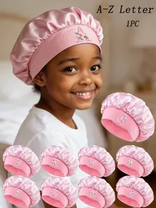 1Pc 26 Letter A-Z 3-8 Years Old  Baby Hair Bonnet Sleeping Kid Bonnets For Girls Curly Hair,Satin Sleep Bonnet For Teens Toddler Child Haircare