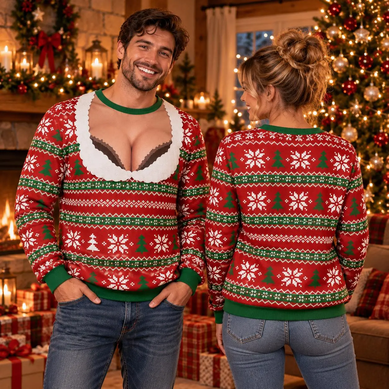 Funny Santa Abs Ugly Sweater,Hilarious Novelty Christmas Pullover for Men,Personalized Unisex Ugly Sweater,Chirstmas Gag Gift Matching