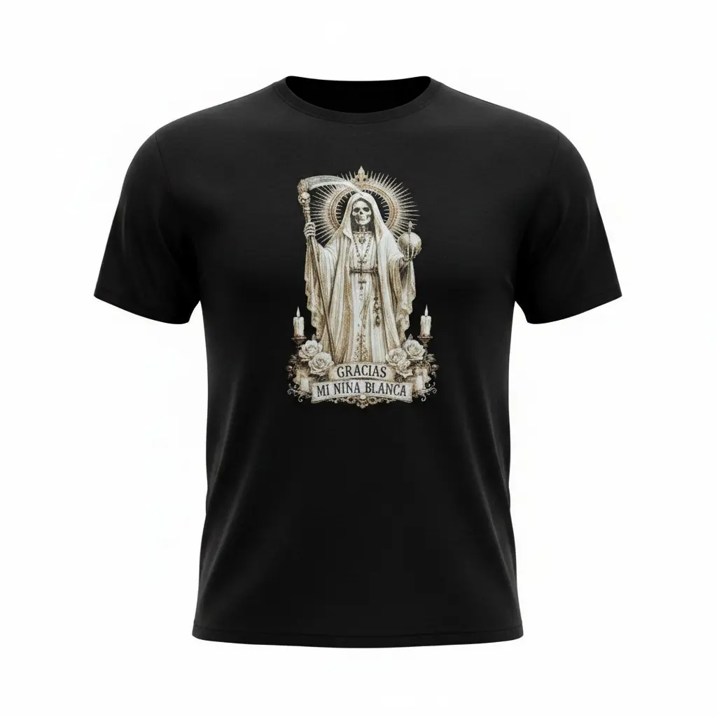 Men's Unisex Short-Sleeve Santa Nina Graphic Print T-Shirt, Catholic Virgin Mary Religious Menswear Tops, Classic Crewneck Cotton, Round Neck