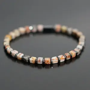 Imperial Jasper Bracelet New Bohemian Style Columnar Natural Stone Bead Bracelet 4mm Fashion Retro Casual Versatile To My Boyfriend Man Husband Bracelet Gift