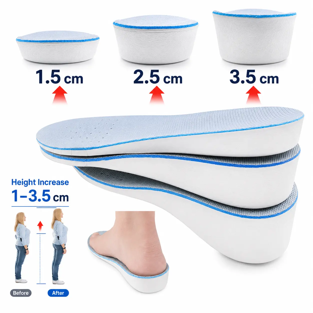Height Increase Insoles For Men/women 1/2/3.5 Cm Up Invisiable Arch Support Orthopedic Elevator Insoles Shock Absorption Pad