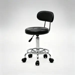 Round Shape Adjustable Salon Stool with Back and Line Black
